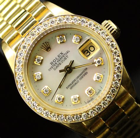 ladies gold rolex with diamond bezel|ladies datejust diamond bezel.